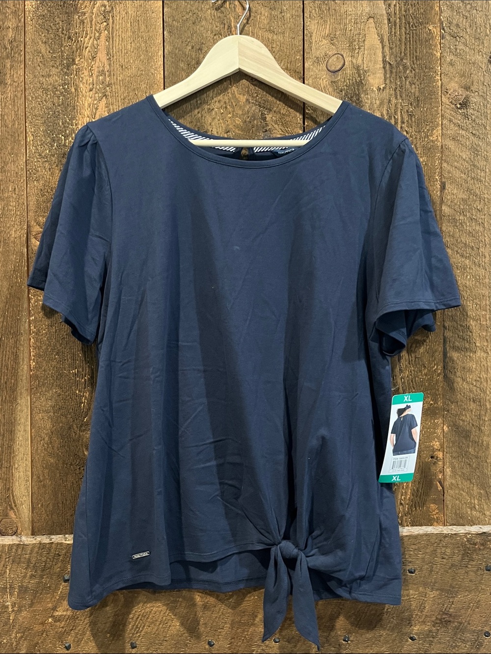 Nautica Navy Short Sleeve Tie-Front Tee